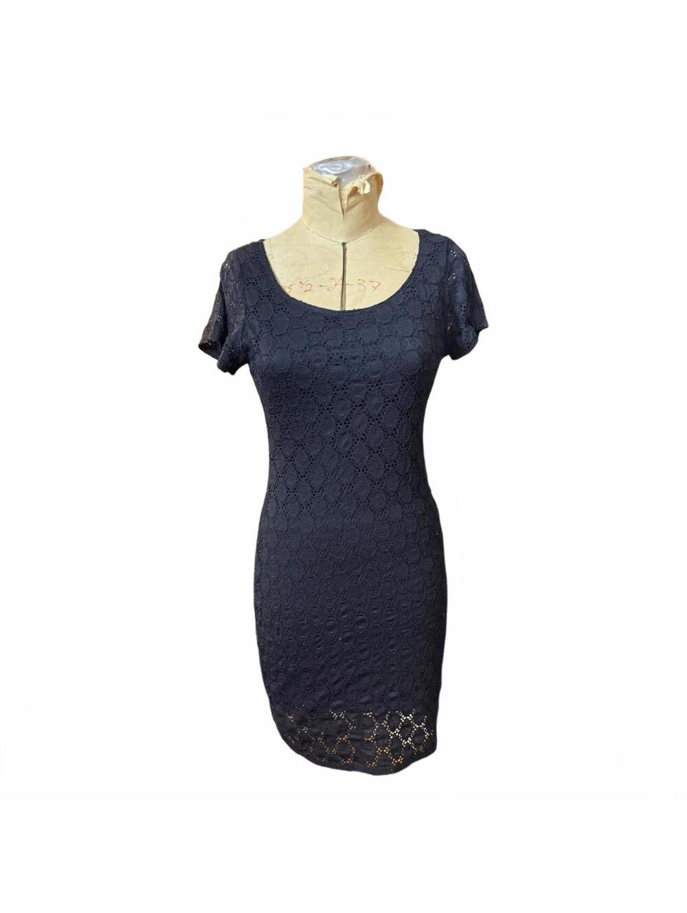 Isaac Mizrahi Black Lace Short Sleeve Bodycon Dress